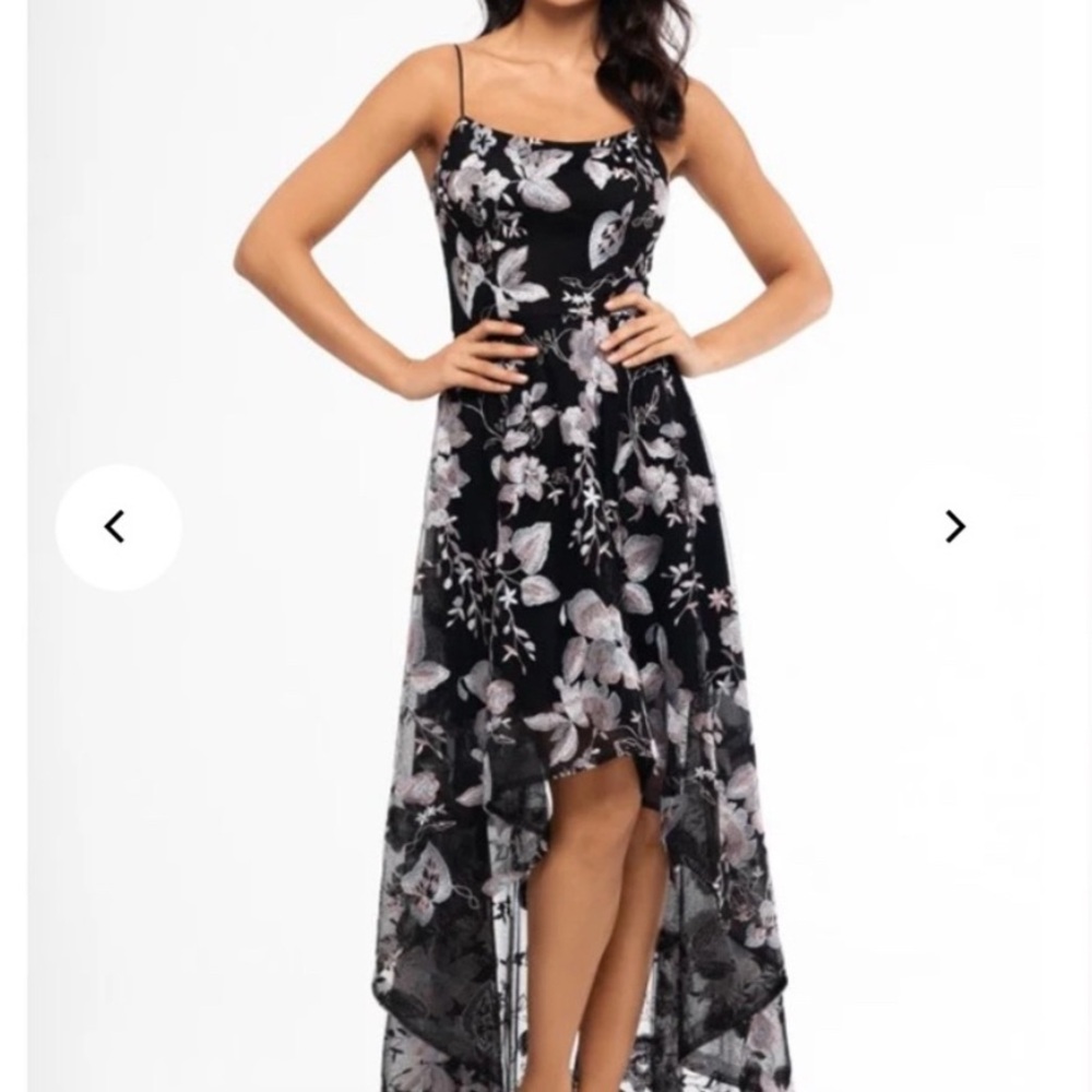 Xscape Black and White Floral High-Low Dress